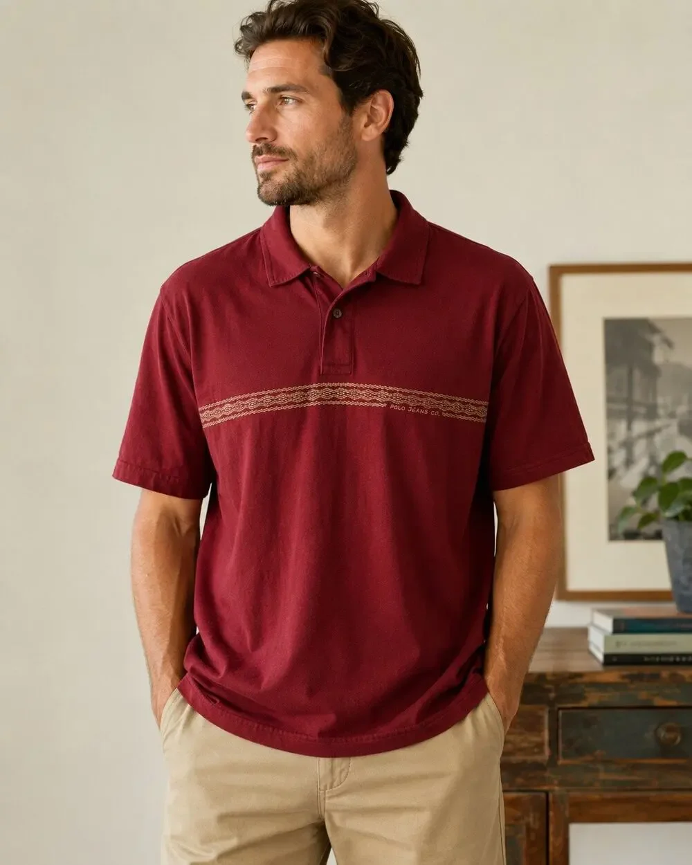 Polo Jeans Co Polo Shirt Mens XL Burgundy Embroidered Cotton Vintage Y2K
